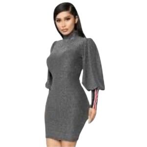 Fashion Nova Metallic Mini Dress with Racing Striped Cuffs